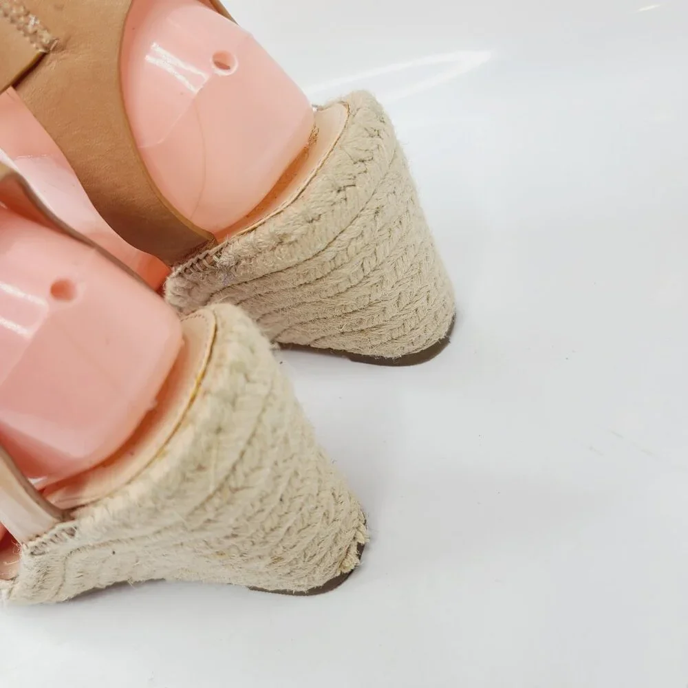 Vince Camuto Women's White Tan Jute‎ Wedge Ankle Strap Sandal Size US 8.5